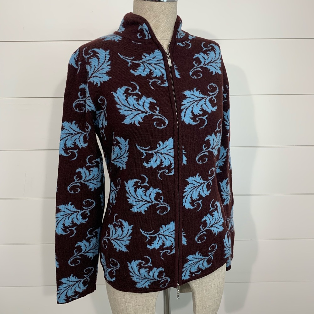 Nève Leaf Print Full Zip Sweater